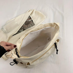 Canvas Shoulder Bag Large Capacity Crossbody Bag Zipper Adjustable Strap