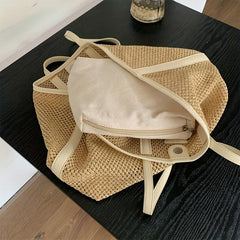 Straw Woven Tote Bag Large Capacity Shoulder Bag for Summer Beach & Travel