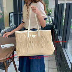 Straw Woven Tote Bag Large Capacity Shoulder Bag for Summer Beach & Travel