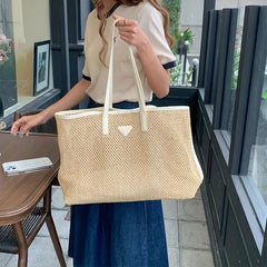 Straw Woven Tote Bag Large Capacity Shoulder Bag for Summer Beach & Travel