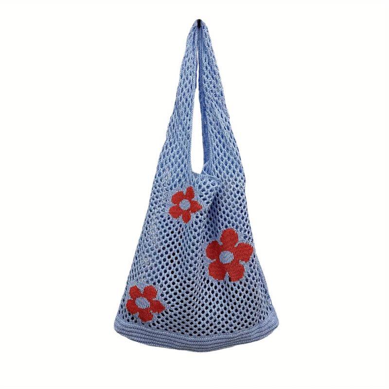 Mesh Knitted Flower Hobo Bag Beach Tote Women's Shoulder Bag