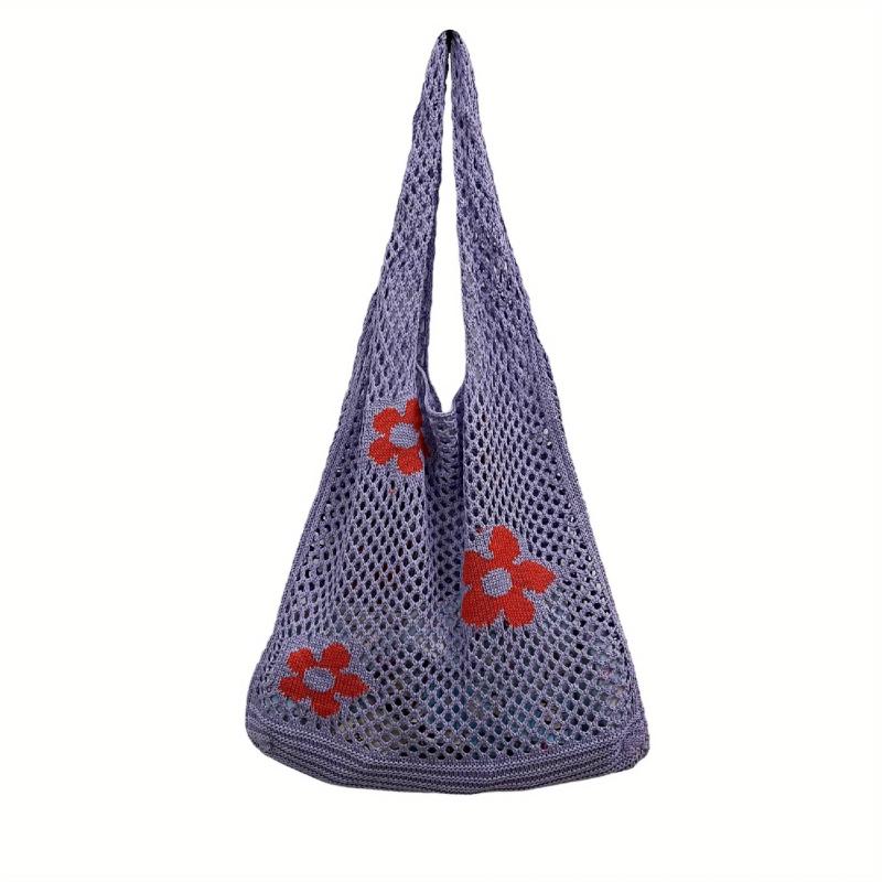 Mesh Knitted Flower Hobo Bag Beach Tote Women's Shoulder Bag