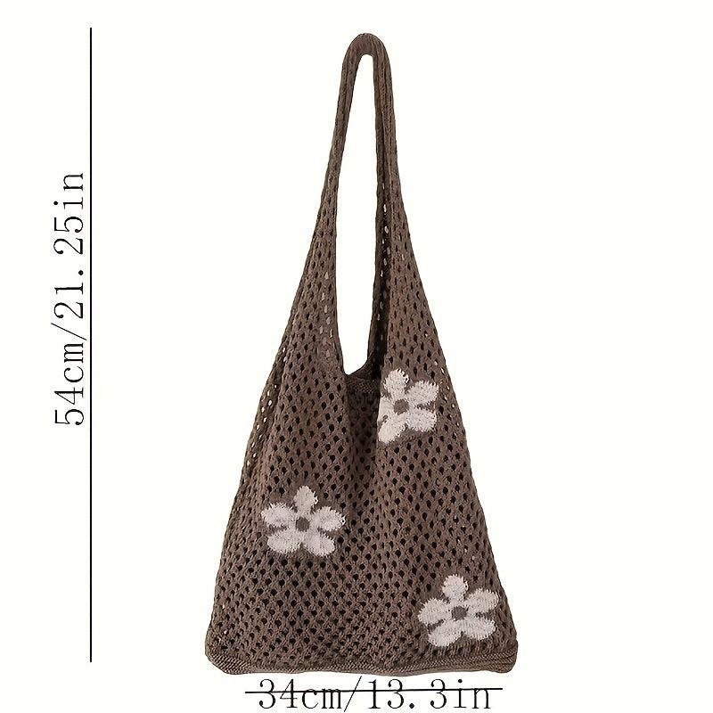 Mesh Knitted Flower Hobo Bag Beach Tote Women's Shoulder Bag