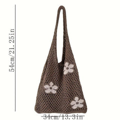 Mesh Knitted Flower Hobo Bag Beach Tote Women's Shoulder Bag