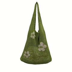 Mesh Knitted Flower Hobo Bag Beach Tote Women's Shoulder Bag