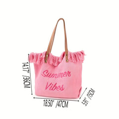 Letter Embroidered Tote Shoulder Bag Satchel Bag with Tassel