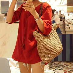 Minimalist Straw Tote Shoulder Bag All Match Travel Storage Bag