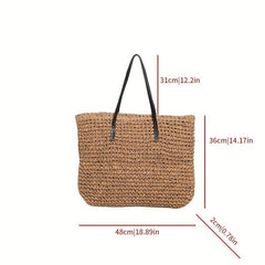 Minimalist Straw Tote Shoulder Bag All Match Travel Storage Bag