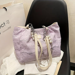 Women's Large Ruched Tote Bag Shoulder Bag