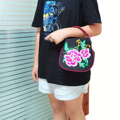 Vintage Flower Embroidery Satchel Bag Zipper Handbag Ethnic Bag