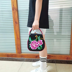 Vintage Flower Embroidery Satchel Bag Zipper Handbag Ethnic Bag