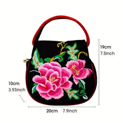 Vintage Flower Embroidery Satchel Bag Zipper Handbag Ethnic Bag