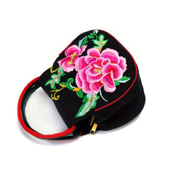 Vintage Flower Embroidery Satchel Bag Zipper Handbag Ethnic Bag