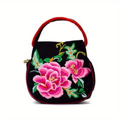Vintage Flower Embroidery Satchel Bag Zipper Handbag Ethnic Bag