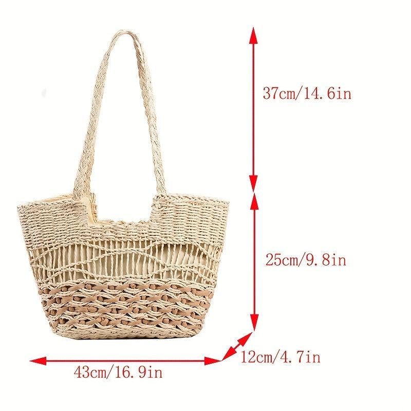 Boho Style Straw Tote Bag for Travel Vacation