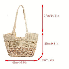 Boho Style Straw Tote Bag for Travel Vacation