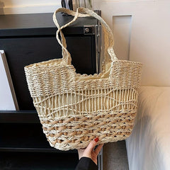 Boho Style Straw Tote Bag for Travel Vacation