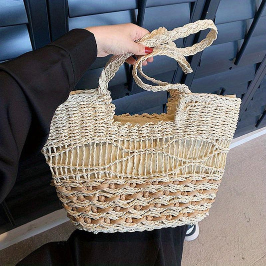 Boho Style Straw Tote Bag for Travel Vacation