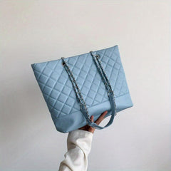 Minimalist Argyle Pattern Tote Bag Solid Classic Shoulder Chain Bag