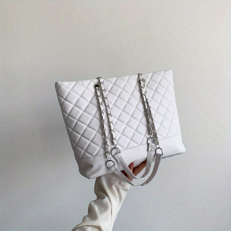 Minimalist Argyle Pattern Tote Bag Solid Classic Shoulder Chain Bag
