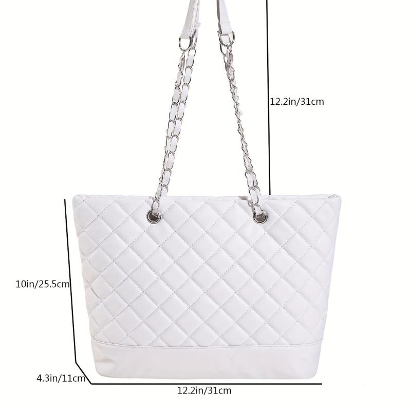 Minimalist Argyle Pattern Tote Bag Solid Classic Shoulder Chain Bag