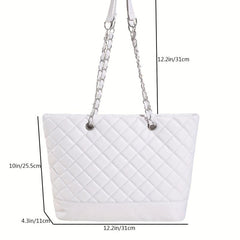 Minimalist Argyle Pattern Tote Bag Solid Classic Shoulder Chain Bag