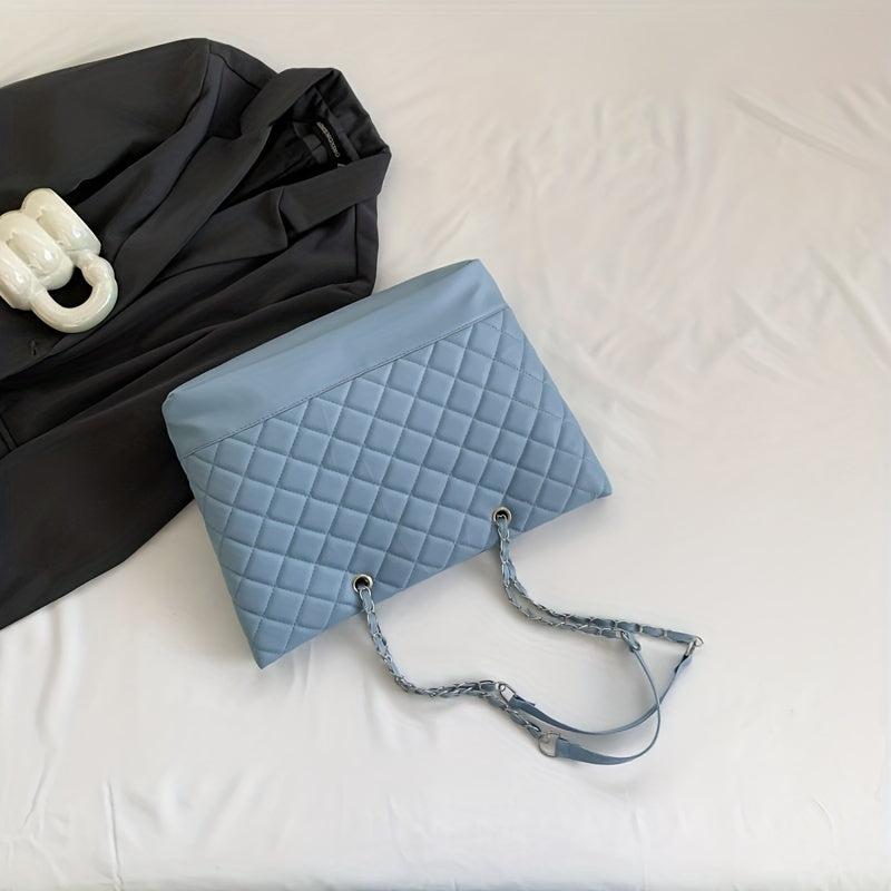 Minimalist Argyle Pattern Tote Bag Solid Classic Shoulder Chain Bag