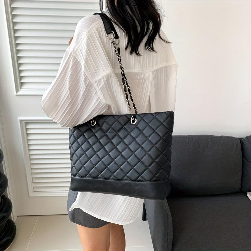 Minimalist Argyle Pattern Tote Bag Solid Classic Shoulder Chain Bag