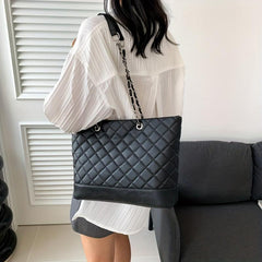 Minimalist Argyle Pattern Tote Bag Solid Classic Shoulder Chain Bag