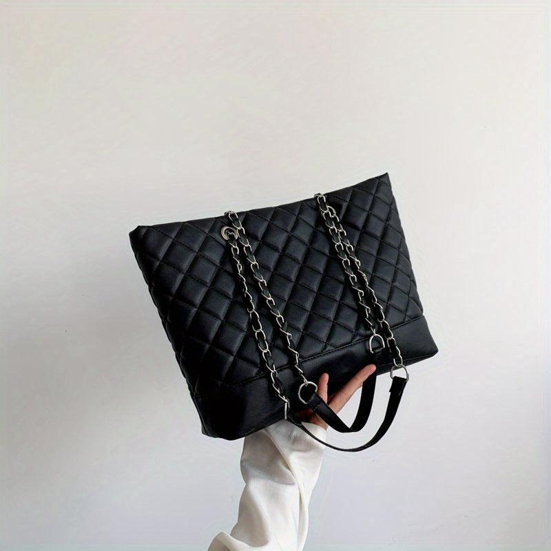Minimalist Argyle Pattern Tote Bag Solid Classic Shoulder Chain Bag