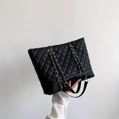 Minimalist Argyle Pattern Tote Bag Solid Classic Shoulder Chain Bag