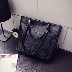 Skull Embossed Tote Bag Faux Leather Shoulder Handbag