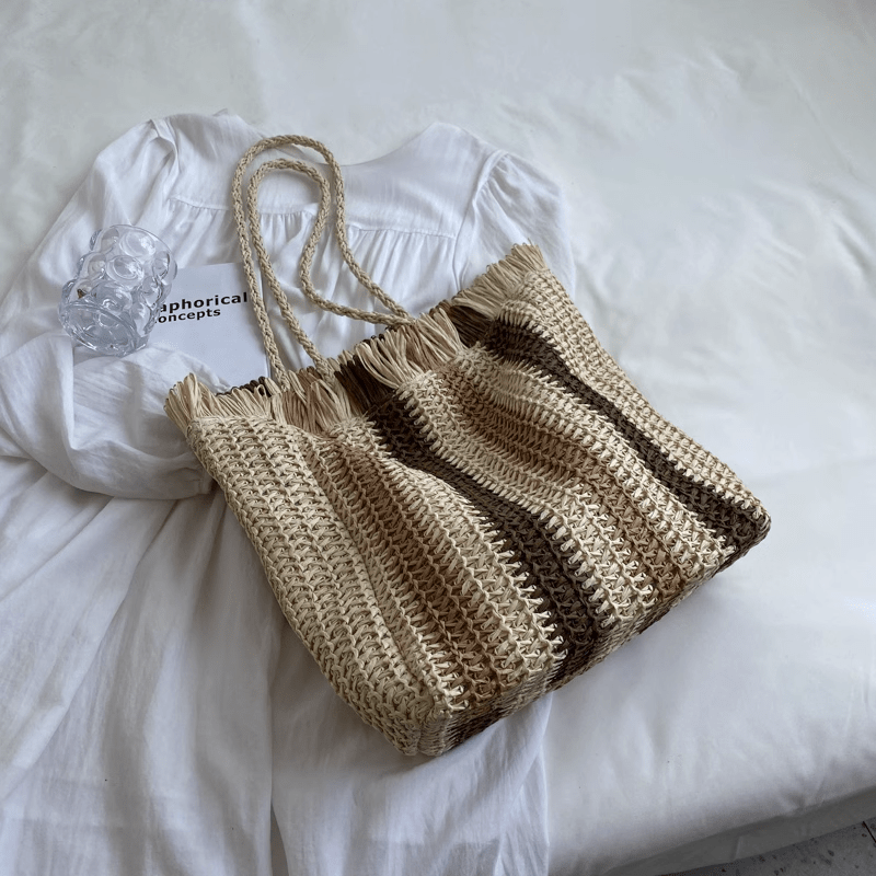 Striped Tote Bag Lightweight Shoulder Handbag