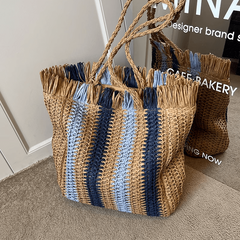 Striped Tote Bag Lightweight Shoulder Handbag