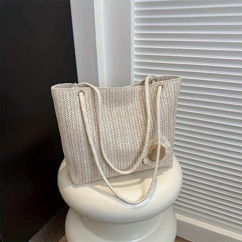 Large Capacity Straw Tote Bag Casual Solid Summer Beach Handbag