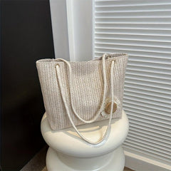 Large Capacity Straw Tote Bag Casual Solid Summer Beach Handbag