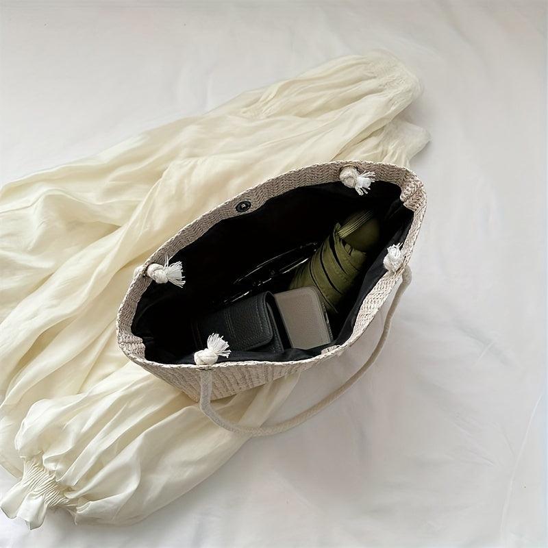 Large Capacity Straw Tote Bag Casual Solid Summer Beach Handbag