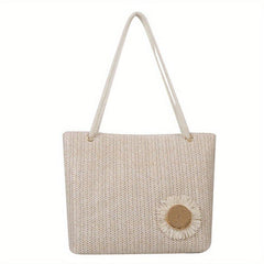 Large Capacity Straw Tote Bag Casual Solid Summer Beach Handbag