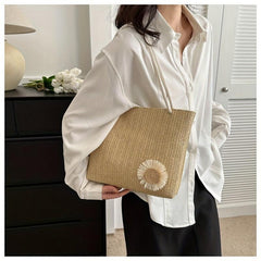 Large Capacity Straw Tote Bag Casual Solid Summer Beach Handbag