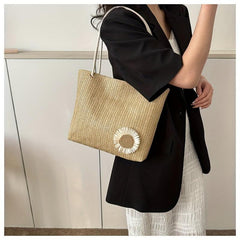 Large Capacity Straw Tote Bag Casual Solid Summer Beach Handbag