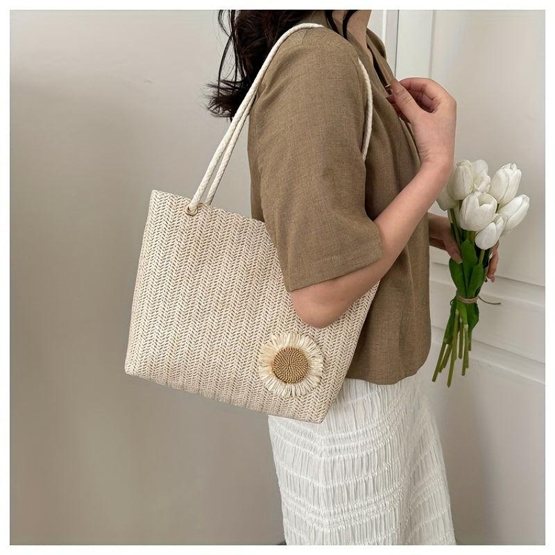 Large Capacity Straw Tote Bag Casual Solid Summer Beach Handbag