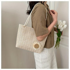 Large Capacity Straw Tote Bag Casual Solid Summer Beach Handbag