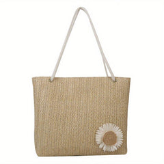Large Capacity Straw Tote Bag Casual Solid Summer Beach Handbag