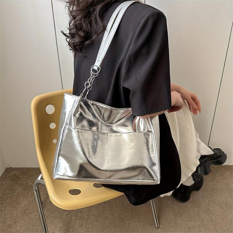 Solid Tote Shoulder Bag Stylish Minimalist Storage Bag Women's Bag
