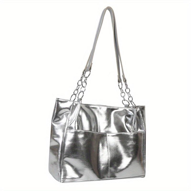 Solid Tote Shoulder Bag Stylish Minimalist Storage Bag Women's Bag