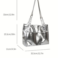 Solid Tote Shoulder Bag Stylish Minimalist Storage Bag Women's Bag