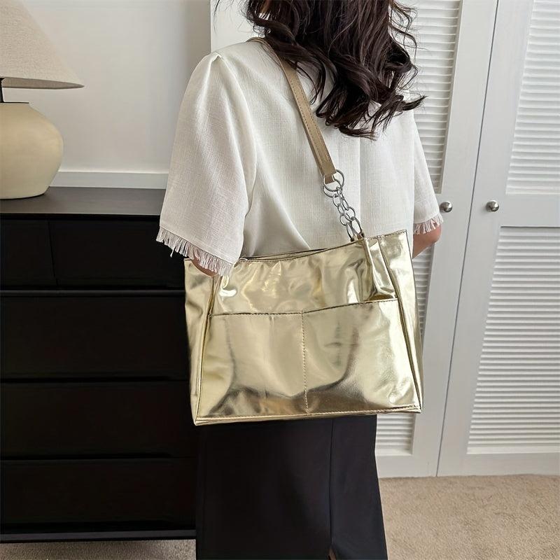 Solid Tote Shoulder Bag Stylish Minimalist Storage Bag Women's Bag