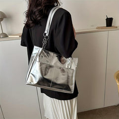 Solid Tote Shoulder Bag Stylish Minimalist Storage Bag Women's Bag