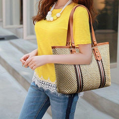 Straw Woven Tote Bag Beach Shopping Bag