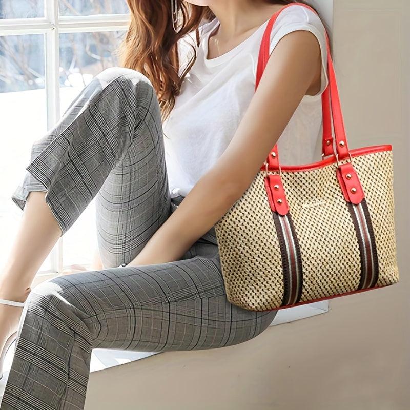 Straw Woven Tote Bag Beach Shopping Bag
